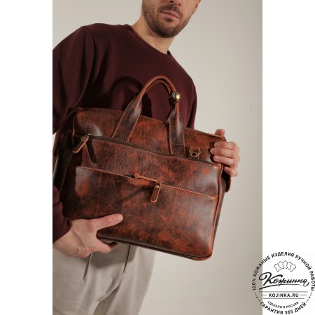 Кожаная деловая сумка "Марк" (рыжий крейзи)